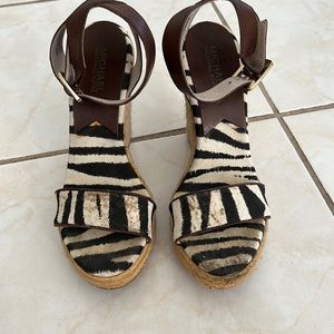 Michael Kors Zebra Print Wedges - Brown and Black
